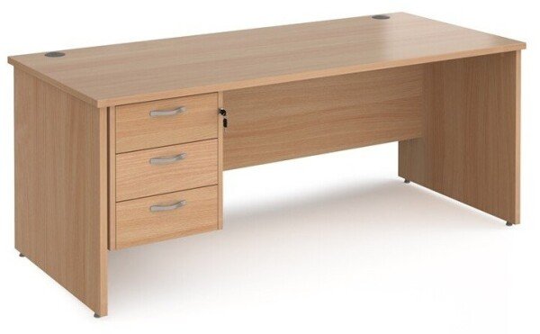 Dams Maestro 25 Rectangular Desk with Panel End Legs and 3 Drawer Fixed Pedestal - 1800 x 800mm - Beech