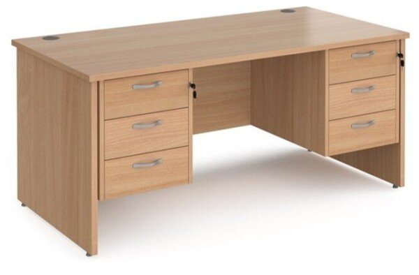 Dams Maestro 25 Rectangular Desk with Panel End Legs, 3 and 3 Drawer Fixed Pedestal - 1600 x 800mm - Beech