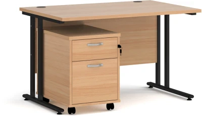 Dams Maestro 25 Rectangular Desk with Twin Canitlever Legs and 2 Drawer Mobile Pedestal - 1200 x 800mm