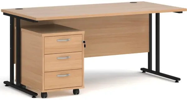 Dams Maestro 25 Rectangular Desk with Twin Cantilever Legs and 3 Drawer Mobile Pedestal - 1600 x 800mm - Beech