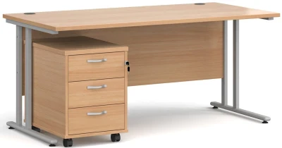 Dams Maestro 25 Rectangular Desk with Twin Canitlever Legs and 3 Drawer Mobile Pedestal - 1600 x 800mm