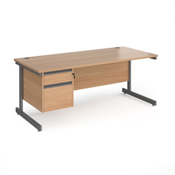 Dams Contract 25 Rectangular Desk with Single Cantilever Legs and 2 Drawer Fixed Pedestal - 1800 x 800mm - Beech