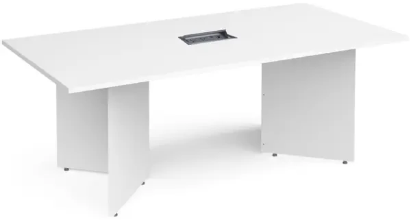 Dams Arrow Head Leg Rectangular Boardroom Table 2000 x 1000mm In White with Central Cutout & Aero Power Module