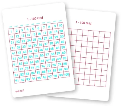 Edtech A5 1-100 Pupil Grid Number Boards - Pack of 35