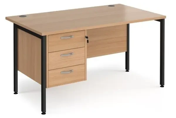 Dams Maestro 25 Rectangular Desk with Straight Legs and 3 Drawer Fixed Pedestal - 1400 x 800mm - Beech