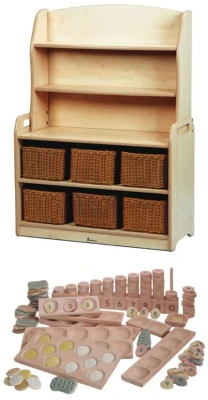 Millhouse Mobile Welsh Dresser Display Storage with 6 Baskets & Indoor Maths Kit