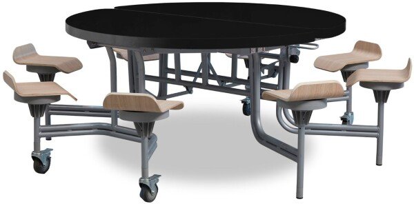 Spaceright 8 Seat Primo Round Mobile Folding Table with Seats - Black Gloss