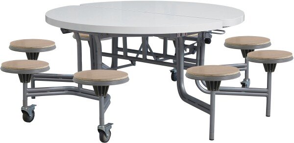 Spaceright 8 Seat Primo Round Mobile Folding Table with Stools - White Gloss