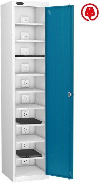 Probe LapBox Single Door 10 Compartment Locker with Charge Socket - 1780 x 380 x 525mm - Blue (Similar to RAL 5019)