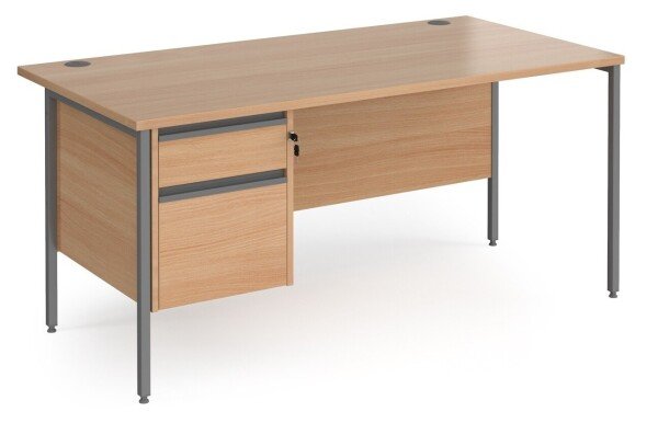 Dams Contract 25 Rectangular Desk with Straight Legs and 2 Drawer Fixed Pedestal - 1600 x 800mm - Beech