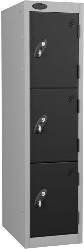 Probe Low Single Three Door Steel Lockers - 1210 x 305 x 460mm - Black (RAL 9004)