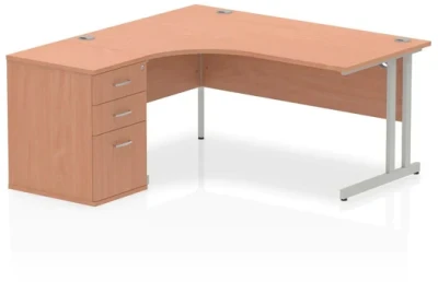 Dynamic Impulse Corner Desk with Cantilever Leg and 800mm Desk High Pedestal - 1400 x 1200mm