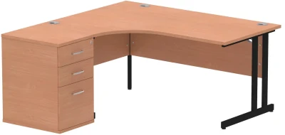 Dynamic Impulse Corner Desk with Cantilever Legs - 600mm Deep Desk High Pedestal