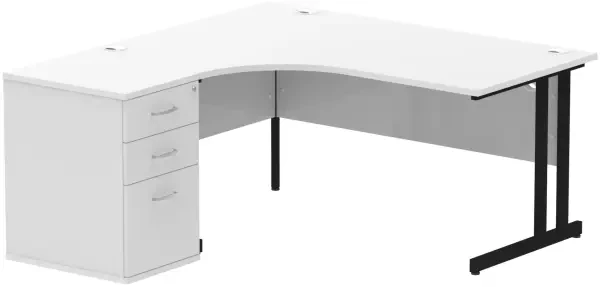 Dynamic Impulse Corner Desk with Cantilever Leg and 600mm Desk High Pedestal - 1400 x 1200mm - White