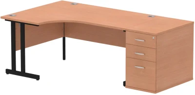 Dynamic Impulse Corner Desk with Cantilever Legs and 800mm Desk High Pedestal - 1600 x 1200mm