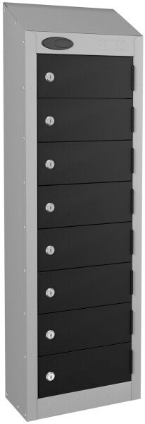 Probe Low Eight Door Single Steel Wallet Locker with Sloping Top - 1000/920 x 250 x 180mm - Black (RAL 9004)