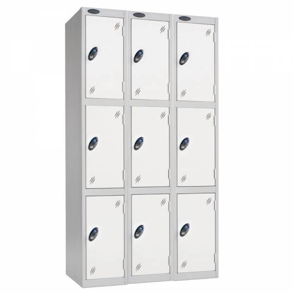 Probe Low Three Door Nest of Three Steel Lockers - 1210 x 305 x 305mm - White (RAL 9016)