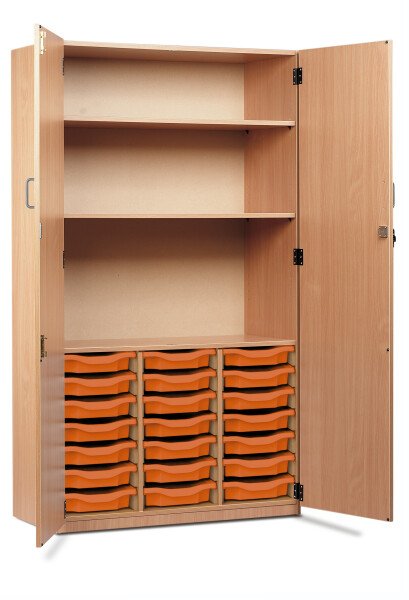 Monarch 21 Shallow Tray Storage Cupboard with Lockable Doors - Tangerine