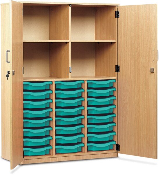 Monarch 24 Shallow Tray Storage Cupboard with Lockable Doors - Turquoise