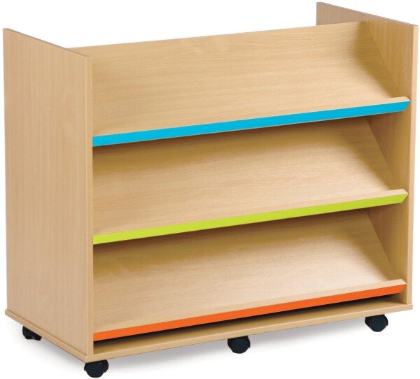 Monarch Library Unit with 3 Coloured Angled Shelves Each Side