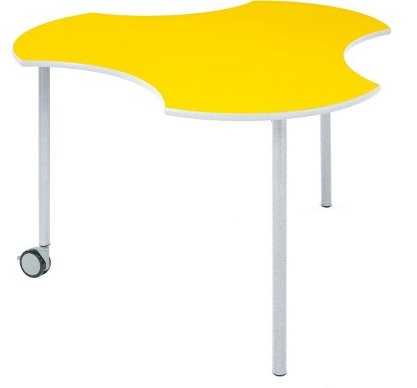 Metalliform Connect Shaped Table with Castors - 940 x 890mm - Canary Yellow