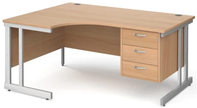 Gentoo Corner Desk with 3 Drawer Pedestal and Double Upright Leg 1600 x 1200mm