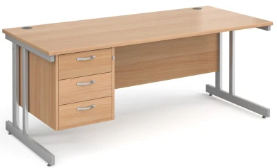Gentoo Rectangular Desk with Twin Cantilever Legs and 3 Drawer Fixed Pedestal - 1800 x 800mm