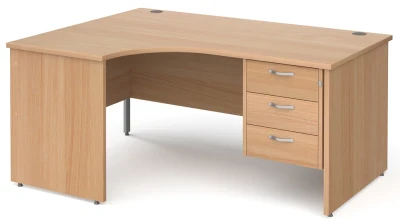 Gentoo Corner Desk with 3 Drawer Pedestal and Panel End Leg 1600 x 1200mm