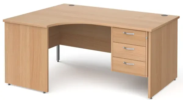 Gentoo Corner Desk with 3 Drawer Pedestal and Panel End Leg 1600 x 1200mm - Beech