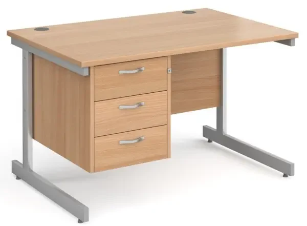 Gentoo Rectangular Desk with Single Cantilever Legs and 3 Drawer Fixed Pedestal - 1200 x 800mm - Beech