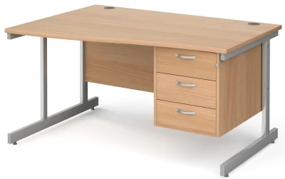 Gentoo Wave Desk with 3 Drawer Pedestal and Single Upright Leg 1400 x 990mm