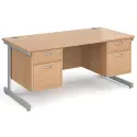 Gentoo Rectangular Desk with Single Cantilever Legs, 2 and 2 Drawer Fixed Pedestals - 1600 x 800mm