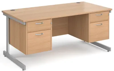 Gentoo Rectangular Desk with Single Cantilever Legs, 2 and 2 Drawer Fixed Pedestals - 1600mm x 800mm