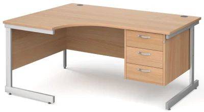 Gentoo Corner Desk with 3 Drawer Pedestal and Single Upright Leg 1600 x 1200mm
