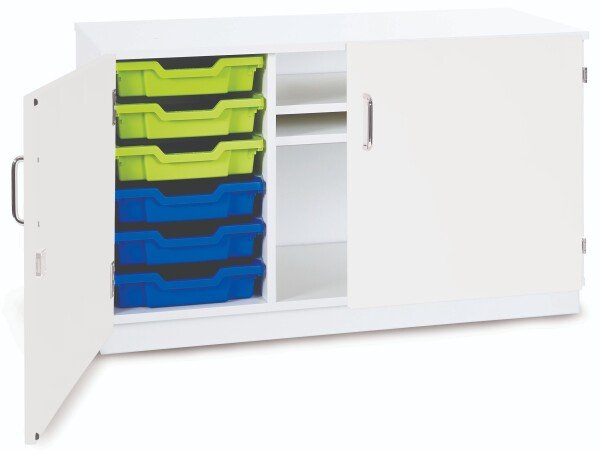 Monarch Premium Static 6 Shallow Tray Unit with 2 Shelf Compartment and Doors - White