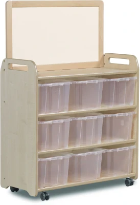 Millhouse Mobile Shelf Unit with Top Magnetic Whiteboard Add-on & 9 Clear Tubs