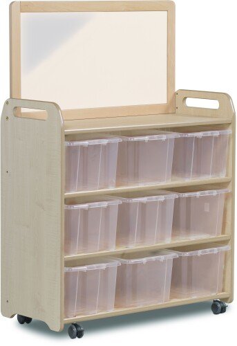 Millhouse Mobile Shelf Unit With Top Mirror Add-on And 9 Clear Tubs