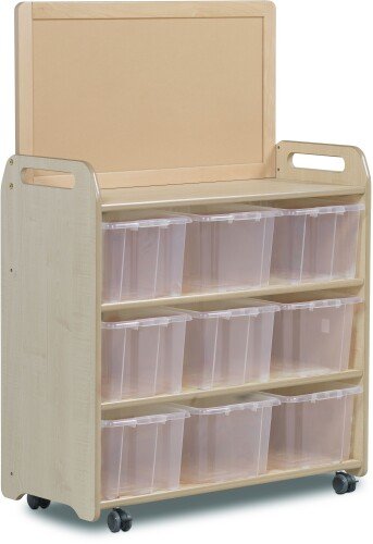Millhouse Mobile Shelf Unit With Top Display Add-on And 9 Clear Tubs