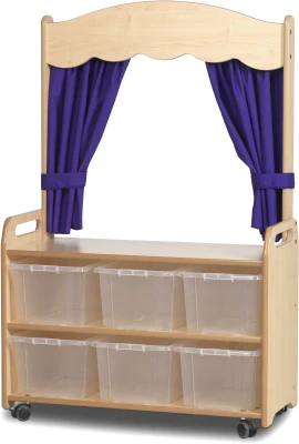 Millhouse Mobile Tall Unit with Theatre Add-on, 6 Clear Tubs & Purple Curtains