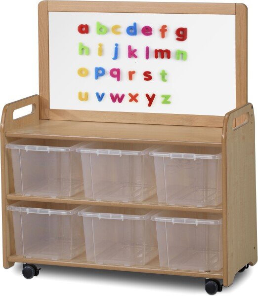 Millhouse Mobile Unit with Top Magnetic Whiteboard Add-on with 6 Clear Tubs