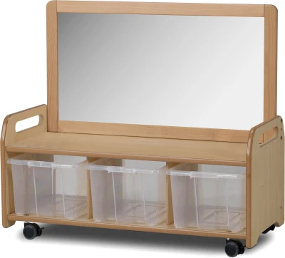 Millhouse Mobile Mirror Storage Unit with 3 Clear Tubs