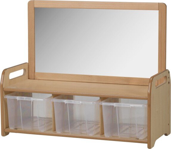 Millhouse Low Mirror Storage Unit With 3 Clear Tubs