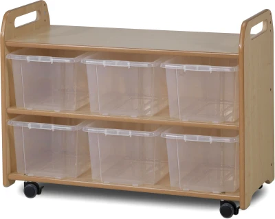 Millhouse Mobile Shelf Unit With Display/Mirror Back & 6 Clear Tubs