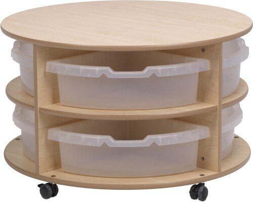 Millhouse Double Tier Mobile Circular Storage Unit Plus Clear Tubs And Indoor Maths Kit