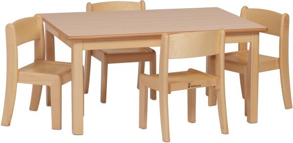 Millhouse Small Rectangular Table (W960 x D695 x H460mm) & 4 Beech Stacking Chairs (H260mm)