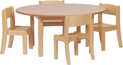 Millhouse Circular Table (D1000 X H460mm) & 4 Beech Stacking Chairs (H260mm)