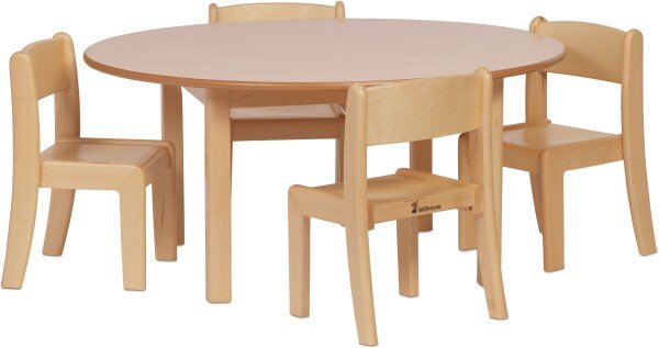 Millhouse Circular Table (D1000 X H530mm) & 4 Beech Stacking Chairs (H310mm)