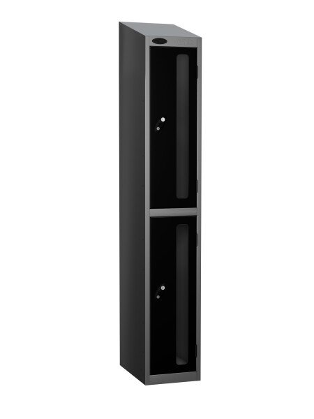 Probe Two Compartment Vision Panel Single Nest Locker - 1780 x 305 x 380mm - Black (RAL 9004)