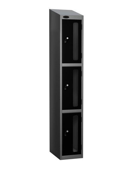 Probe Three Compartment Vision Panel Nest of Three Lockers - 1780 x 915 x 305mm - Black (RAL 9004)