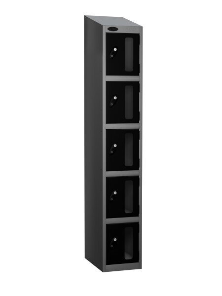 Probe Five Compartment Vision Panel Nest of Three Lockers - 1780 x 915 x 460mm - Black (RAL 9004)